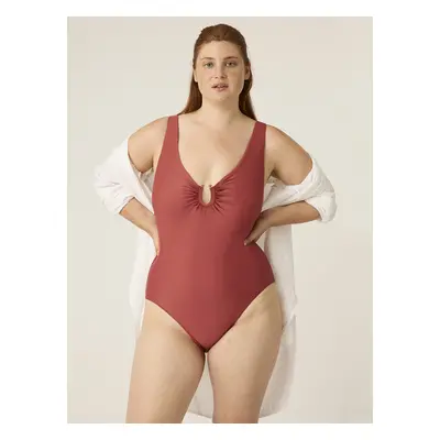 Menstruační plavky Modibodi High V Neck One Piece Sahara Red - VYBALENÉ (MODI4370SRVYB)