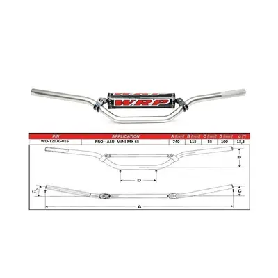 WRP PRO-ALU 22mm řidítka MINI MX 65 stříbrná stříbrná