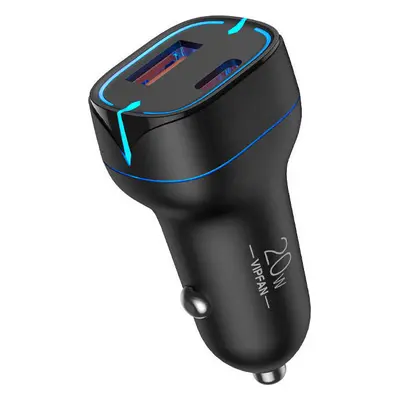 Vipfan Nabíječka do auta VFAN C11, USB + USB-C, PD 20W + QC 3.0, LED (černá)