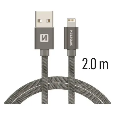 DATOVÝ KABEL SWISSTEN TEXTILE USB / LIGHTNING 2,0 M ŠEDÝ