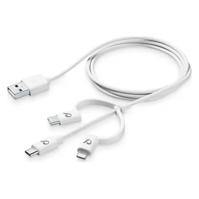 USB kabel CellularLine se třemi adaptéry Lightning + Micro USB + USB-C, bílý