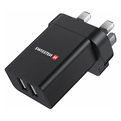 SWISSTEN SÍŤOVÝ ADAPTÉR 2x USB 10,5W pro UK zásuvku ČERNÝ