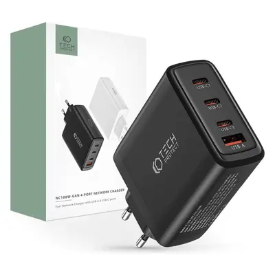 TECH-PROTECT NABÍJECÍ SÍŤOVÝ ADAPTÉR NC100W-GAN 4-PORT NETWORK CHARGER PD100W/QC3.0 BLACK