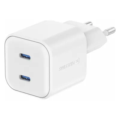 SWISSTEN SÍŤOVÝ ADAPTÉR GaN 2x USB-C 20W POWER DELIVERY BÍLÝ