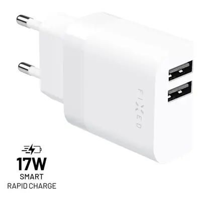 Síťová nabíječka FIXED s 2xUSB výstupem, 17W Smart Rapid Charge, bílá