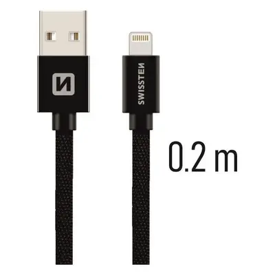 DATOVÝ KABEL SWISSTEN TEXTILE USB / LIGHTNING 0,2 M ČERNÝ