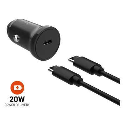 Set autonabíječky FIXED s USB-C výstupem a USB-C/USB-C kabelu, podpora PD, 1 metr, 20W, černá