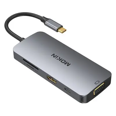 MOKiN 8v1 USB-C adaptér na 3x USB 3.0 + HDMI + USB-C + VGA + čtečka karet SD + čtečka karet Micr