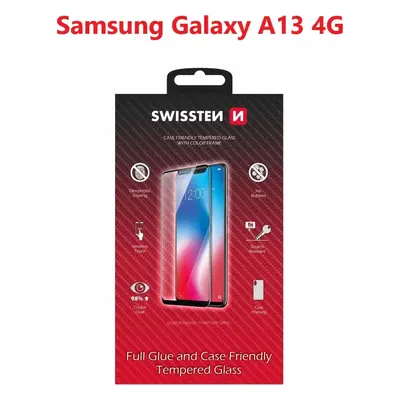 SKLO SWISSTEN FULL GLUE, COLOR FRAME, CASE FRIENDLY PRO SAMSUNG A135 GALAXY A13 4G ČERNÉ