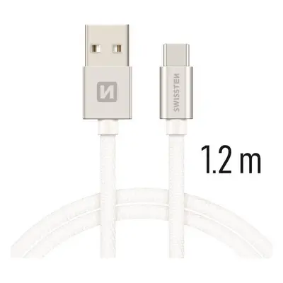 DATOVÝ KABEL SWISSTEN TEXTILE USB / USB-C 1,2 M STŘÍBRNÝ