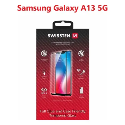 SKLO SWISSTEN FULL GLUE, COLOR FRAME, CASE FRIENDLY PRO SAMSUNG A136 GALAXY A13 5G ČERNÉ