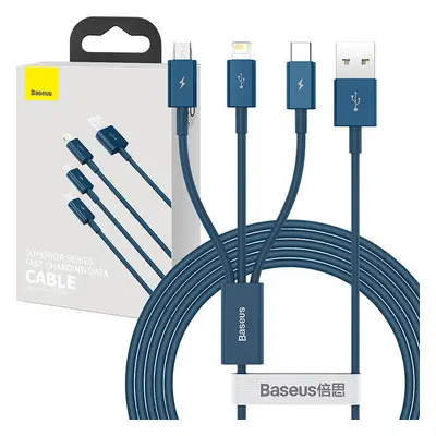 Kabel USB 3v1 Baseus Superior Series, USB na micro USB / USB-C / Lightning, 3,5 A, 1,5 m (modrý)