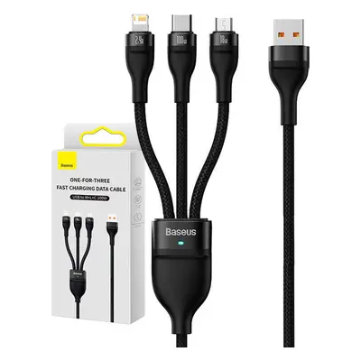 USB kabel 3v1 Baseus Flash Series, USB-C + micro USB + Lightning, 100W, 1,2 m (černý)