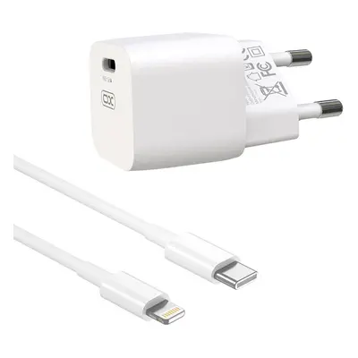 Cestovní nabíječka XO CE01 PD 20W 1x USB-C + kabel USB-C - Lightning bílá