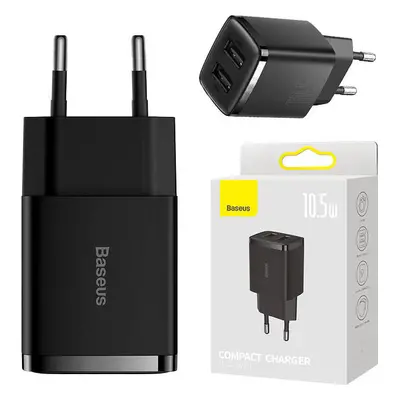 Baseus Kompaktní rychlonabíječka Baseus, 2x USB, 10,5 W (černá)