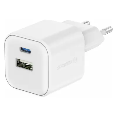 SWISSTEN SÍŤOVÝ ADAPTÉR GaN 1x USB-C 20W PD A 1x USB-A 18W QC BÍLÝ