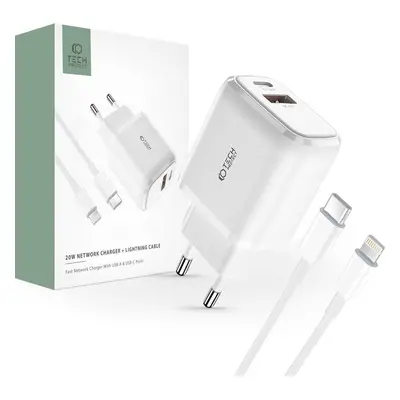 Nabíjecí sada TECH-PROTECT C20W 2-PORT NETWORK CHARGER PD20W/QC3.0 + LIGHTNING CABLE WHITE