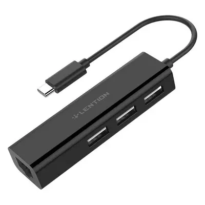 Lention Hub USB-C na 3x USB 2.0 + Ethernet adaptér (černý)