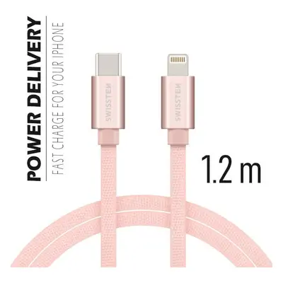 DATOVÝ KABEL SWISSTEN TEXTILE USB-C / LIGHTNING 1,2 M RŮŽOVO/ZLATÝ