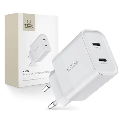 TECH-PROTECT C20W 2-PORT NETWORK CHARGER PD20W WHITE