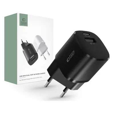 TECH-PROTECT C20W MINI 2-PORT NETWORK CHARGER PD20W/QC3.0 BLACK