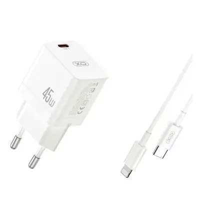 Nabíječka XO CE09 PD 45W 1x USB-C + kabel USB-C - Lightning bílá