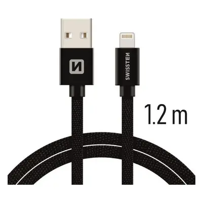 DATOVÝ KABEL SWISSTEN TEXTILE USB / LIGHTNING 1,2 M ČERNÝ