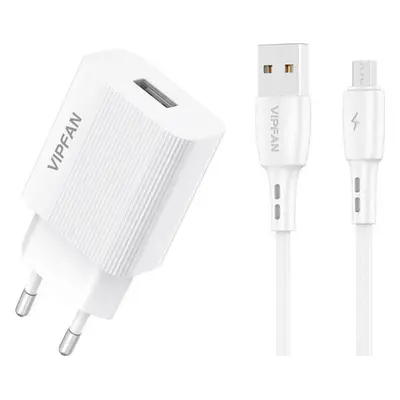 Vipfan Síťová nabíječka VFAN E01, 1x USB, 2,4A + kabel Micro USB (bílý)