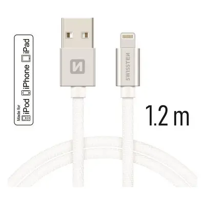 DATOVÝ KABEL SWISSTEN TEXTILE USB / LIGHTNING MFi 1,2 M STŘÍBRNÝ