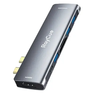 Rozbočovač 7v2 RayCue 2x USB-C do Thunderbolt 3 + 3x USB-A 3.0 5Gb/s + SD/TF 3.0 + HDMI 4K60Hz (