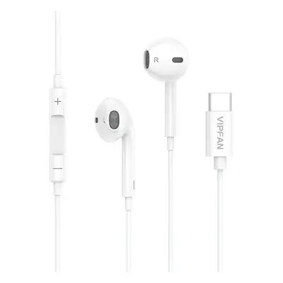 Vipfan Kabelová sluchátka do uší VFAN M14, USB-C, 1,1 m (bílá)