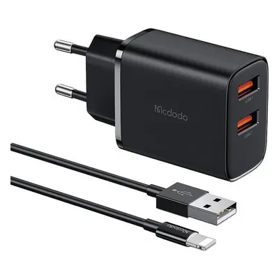 Mcdodo CH-5071 USB-A*2, 12W síťová nabíječka + kabel USB-A na lightning (černý)