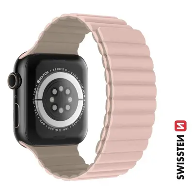 SWISSTEN ŘEMÍNEK PRO APPLE WATCH SILIKONOVÝ - MAGNETIC 42 / 44 / 45 / 49 mm RŮŽOVO/CAPPUCCINO