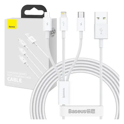 Kabel USB 3v1 Baseus Superior Series, USB na micro USB / USB-C / Lightning, 3,5 A, 1,2 m (bílý)