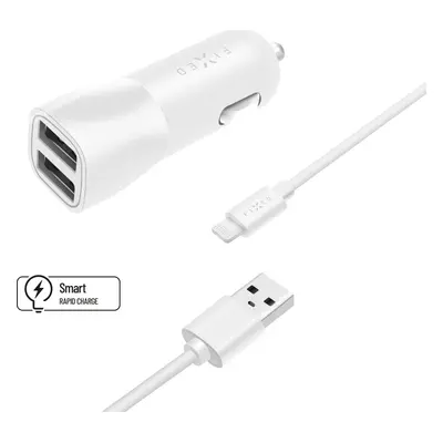 Set autonabíječky FIXED s 2xUSB výstupem a USB/Lightning kabelu, 1 metr, MFI certifikace, 15W Sm