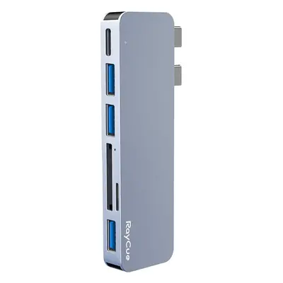 Rozbočovač 6w2 RayCue 2x USB-C do Thunderbolt 3 + 3x USB-A 3.0 5Gb/s + SD/TF 2.0 (šary)