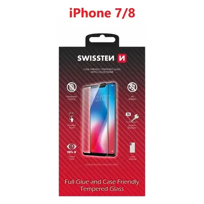 SKLO SWISSTEN FULL GLUE, COLOR FRAME, CASE FRIENDLY PRO APPLE IPHONE 7/8 BÍLÉ