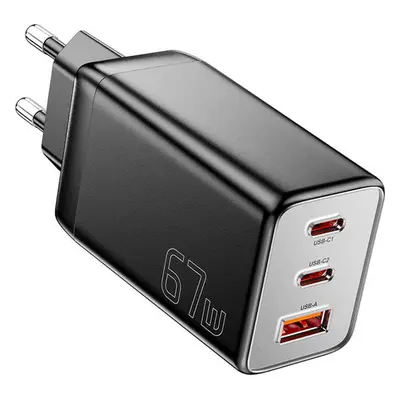 Essager Nástěnná nabíječka, Essager, ECT67W-LJB01-Z, GaN, 2xUSB-C, USB-A, 67W (černá)