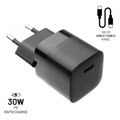 Set síťové nabíječky FIXED Mini s USB-C výstupem a USB-C/USB-C kabelu, podpora PD, 1 metr, 30W, 