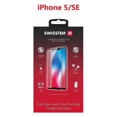 SKLO SWISSTEN FULL GLUE, COLOR FRAME, CASE FRIENDLY PRO APPLE IPHONE 5/SE BÍLÉ