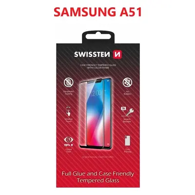 SKLO SWISSTEN FULL GLUE, COLOR FRAME, CASE FRIENDLY PRO SAMSUNG A515 GALAXY A51 ČERNÉ