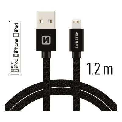 DATOVÝ KABEL SWISSTEN TEXTILE USB / LIGHTNING MFi 1,2 M ČERNÝ