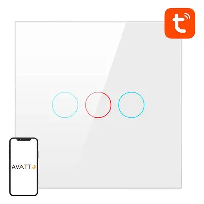 Smart Light Switch WiFi Avatto TS02-EU-W3 3 Way TUYA (bílá)