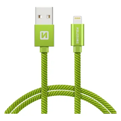 DATOVÝ KABEL SWISSTEN TEXTILE USB / LIGHTNING 1,2 M ZELENÝ