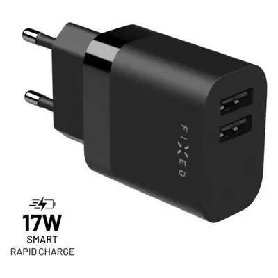 Síťová nabíječka FIXED s 2xUSB výstupem, 17W Smart Rapid Charge, černá