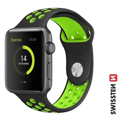 SWISSTEN ŘEMÍNEK PRO APPLE WATCH SILIKONOVÝ - SPORT 38 / 40 / 41 mm ČERNO/ZELENÝ