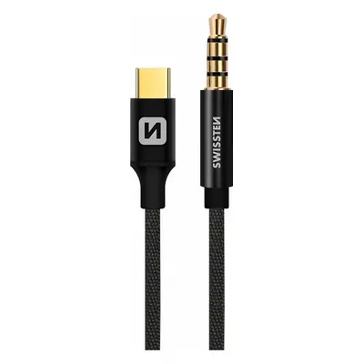 AUDIO ADAPTÉR SWISSTEN TEXTILE USB-C (samec) / 3,5 mm JACK (samec) 1,5M ČERNÝ