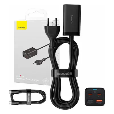 Rychlonabíječka Baseus GaN3 Pro, 2x USB-C, 2x USB, 65W (černá)