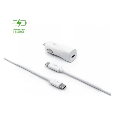 Set autonabíječky FIXED s USB-C výstupem a USB-C/USB-C kabelu, podpora PD, 1 metr, 18W, bílý