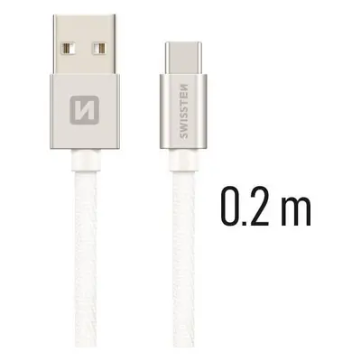 DATOVÝ KABEL SWISSTEN TEXTILE USB / USB-C 0,2 M STŘÍBRNÝ